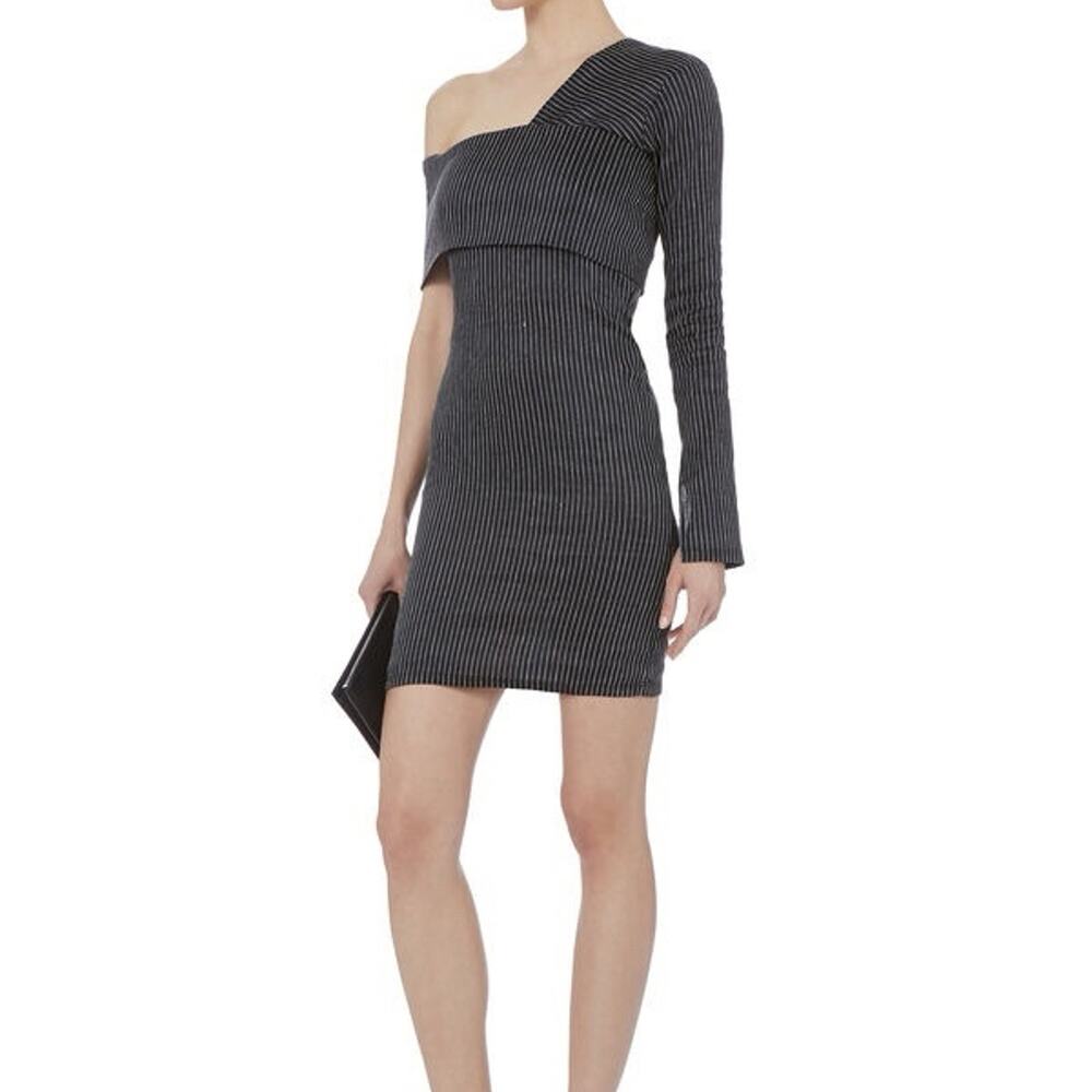 Beaufille Pinstripe One Shoulder Mini Dress